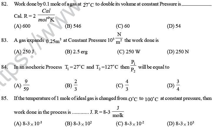 NEET UG Physics Thermodynamics MCQs, Multiple Choice Questions